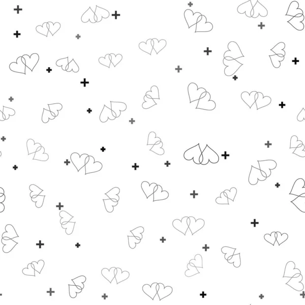 Black Two Linked Hearts icon isolated seamless pattern on white background. Heart two love sign. Romantic symbol linked, join, passion and wedding. Valentine day symbol.  Vector Illustration