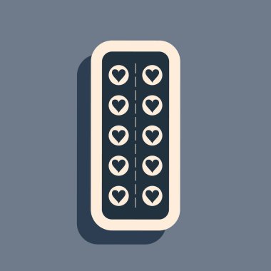 Siyah haplar, gri arka planda izole edilmiş su toplayıcı bir ikon içinde kalp şeklinde bayılırlar. Aşk, terapi, danışmanlık işareti. Uzun gölge tarzı. Vektör İllüstrasyonu