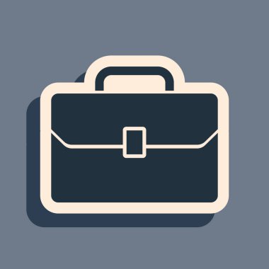 Gri arkaplanda siyah evrak çantası simgesi izole edildi. İş ilanı. İş portföyü. Uzun gölge tarzı. Vektör İllüstrasyonu