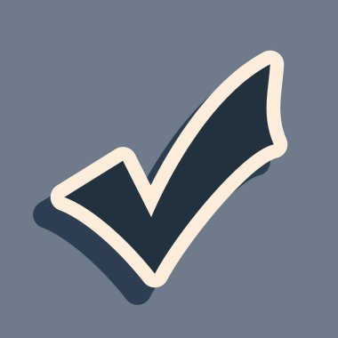 Gri arkaplanda kara kontrol işareti simgesi izole edildi. Kene sembolü. Uzun gölge tarzı. Vektör İllüstrasyonu