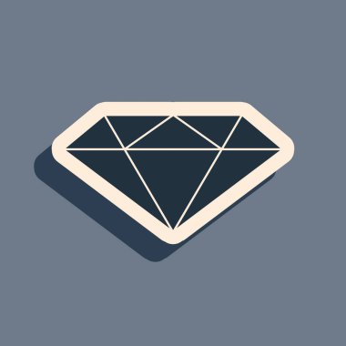 Gri arkaplanda Kara Elmas simgesi izole edildi. Mücevher sembolü. Mücevher taşı. Uzun gölge tarzı. Vektör İllüstrasyonu