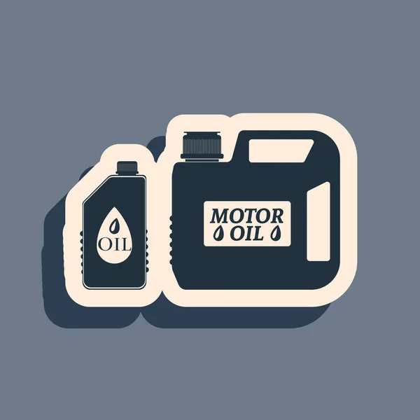 电机机油图标用黑色塑料罐,在灰色背景下隔离.油加仑。更换机油服务和维修。发动机油标志。长影子风格。病媒图解 — 图库矢量图片