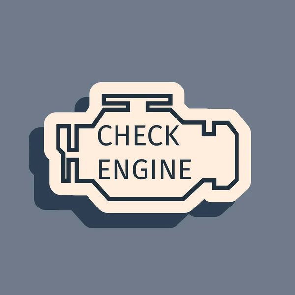 Black Check icono del motor aislado sobre fondo gris. Estilo de sombra larga. Ilustración vectorial — Archivo Imágenes Vectoriales