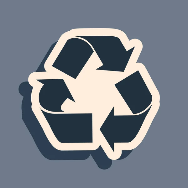 Schwarzes Symbol für Recycling auf grauem Hintergrund. Kreisförmiges Pfeilsymbol. Umwelt recyclingfähig gehen grün. Langer Schatten. Vektorillustration — Stockvektor