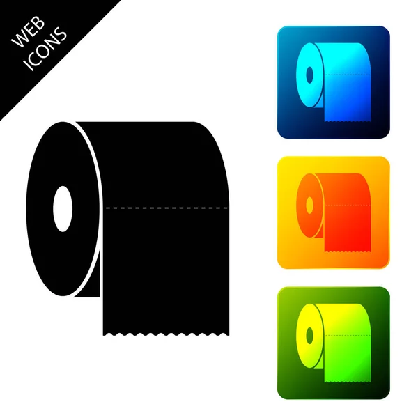 Schwarzes Toilettenpapierrollen-Symbol isoliert auf weißem Hintergrund. setzen Symbole bunte quadratische Tasten. Vektorillustration — Stockvektor