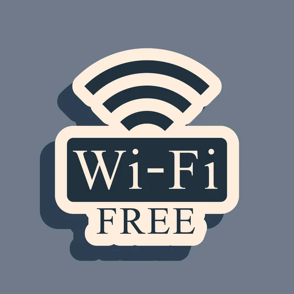 Black Free Wi-fi icon isolated on grey background. Wi-fi symbol. Wireless Network icon. Wi-fi zone. Long shadow style. Vector Illustration — Stock Vector