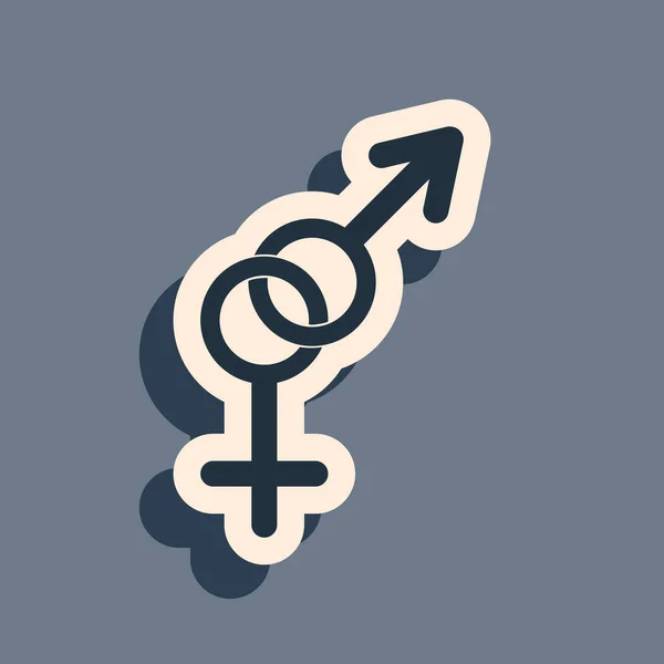 Ікона чорної статі ізольована на сірому фоні. Символи чоловіків і жінок. Символ сексу. Довгий стиль тіней. Векторний приклад — стоковий вектор