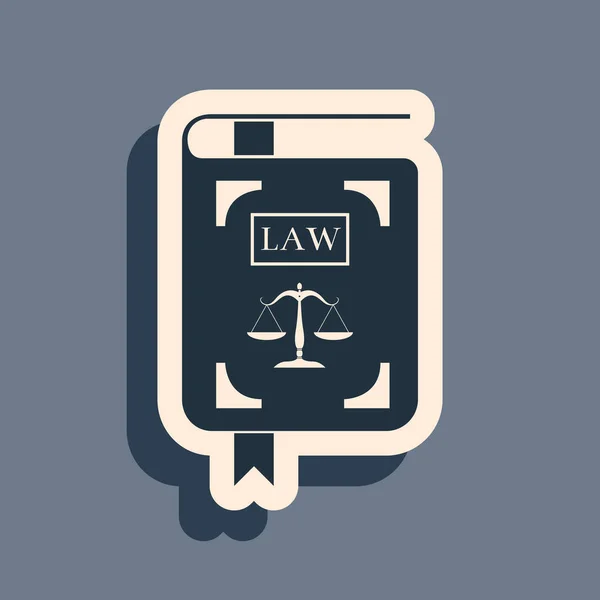 Βιβλίο μαύρου νόμου βιβλίο νομοσχεδίου με κλίμακες της δικαιοσύνης εικόνα απομονώνονται σε γκρι φόντο. Μακρύ στυλ σκιάς. Εικονογράφηση διανύσματος — Διανυσματικό Αρχείο