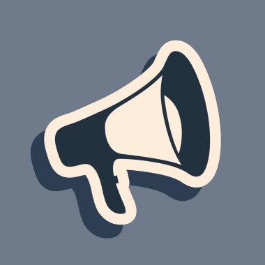 Gri arkaplanda siyah megafon simgesi izole edildi. Uzun gölge tarzı. Vektör İllüstrasyonu