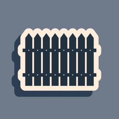 Kara Çit ahşap simgesi gri arkaplanda izole edilmiş. Bahçe çiti işareti. Uzun gölge tarzı. Vektör İllüstrasyonu