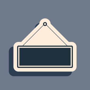 Gri arkaplanda siyah işaret panosu asılı ikonu var. Reklamlar için uygun bar, kafe, bar, restoran. Uzun gölge tarzı. Vektör İllüstrasyonu