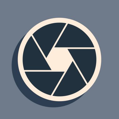 Siyah Kamera deklanşör simgesi gri arkaplanda izole edildi. Uzun gölge tarzı. Vektör İllüstrasyonu