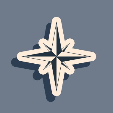 Kara Rüzgar gül simgesi gri arkaplanda izole edildi. Seyahat için pusula simgesi. Navigasyon tasarımı. Uzun gölge tarzı. Vektör İllüstrasyonu