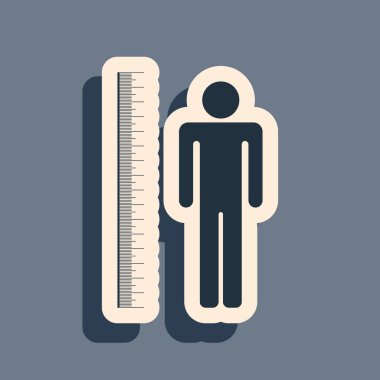 Siyah Ölçme Uzunluğu simgesi gri arkaplanda izole edildi. Uzun gölge tarzı. Vektör İllüstrasyonu