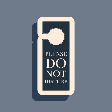 Siyah lütfen gri arkaplanda izole edilmiş simgeyi rahatsız etmeyin. Otel Kapısı Askısı Etiketleri. Uzun gölge tarzı. Vektör İllüstrasyonu