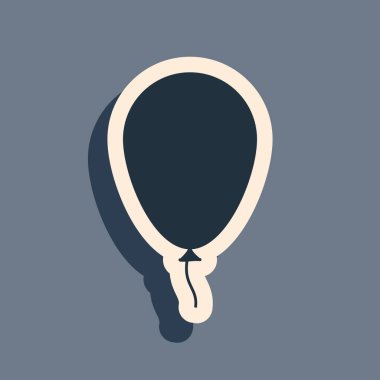 Gri arkaplanda izole edilmiş kurdele ikonu olan siyah balon. Uzun gölge tarzı. Vektör İllüstrasyonu