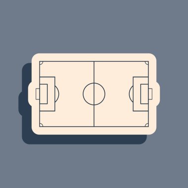 Siyah futbol sahası ya da gri arka planda izole edilmiş futbol sahası ikonu. Uzun gölge tarzı. Vektör İllüstrasyonu