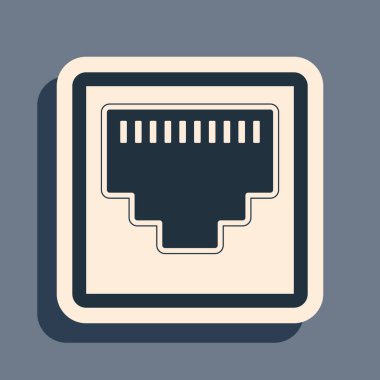 Black Network portu - Gri arkaplanda kablo soket simgesi izole edildi. Lan port simgesi. Ethernet basit simgesi. Yerel alan bağlantı simgesi. Uzun gölge tarzı. Vektör İllüstrasyonu