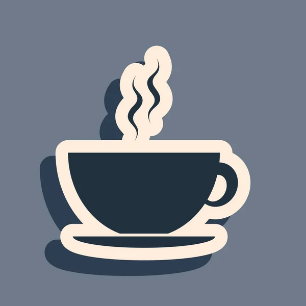 黑咖啡杯图标孤立在灰色背景.茶杯热饮咖啡。长影子风格。病媒图解 — 图库矢量图片