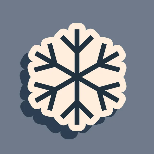 Icono de copo de nieve negro aislado sobre fondo gris. Estilo de sombra larga. Ilustración vectorial — Archivo Imágenes Vectoriales