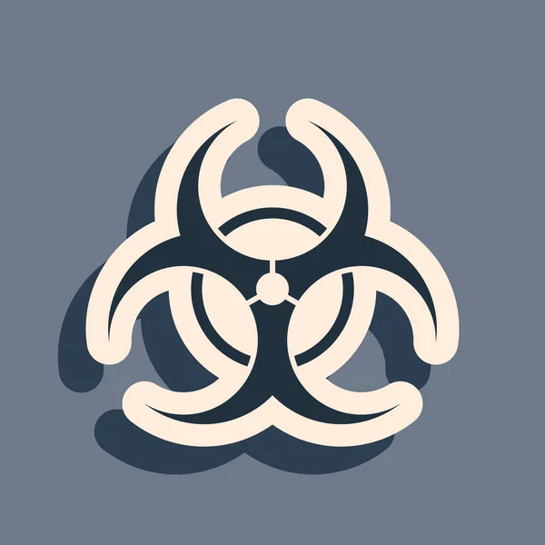 Black Biohazard symbool pictogram geïsoleerd op grijze achtergrond. Lange schaduw stijl. Vector Illustratie — Stockvector