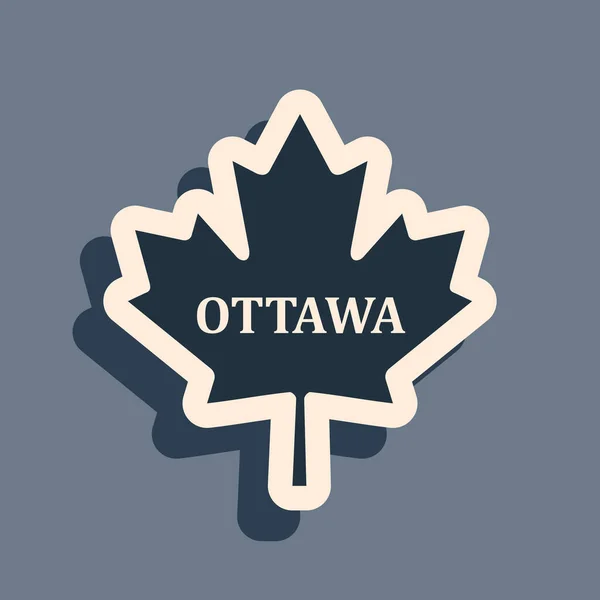 Hoja de arce negro canadiense con nombre de ciudad icono de Ottawa aislado sobre fondo gris. Estilo de sombra larga. Ilustración vectorial — Vector de stock