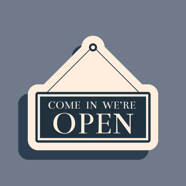 Siyah asma işareti. Gri arkaplanda açık simge var. Kafe ya da restoran için iş teması. Uzun gölge tarzı. Vektör İllüstrasyonu