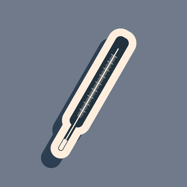 Μαύρο Ιατρικό θερμόμετρο εικονίδιο απομονώνονται σε γκρι φόντο. Μακρύ στυλ σκιάς. Εικονογράφηση διανύσματος — Διανυσματικό Αρχείο