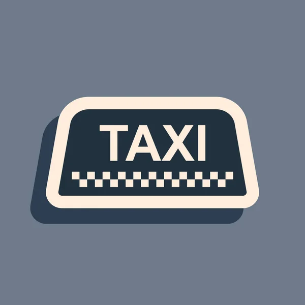 Černá Taxi auto střešní značka ikona izolované na šedém pozadí. Dlouhý stínový styl. Vektorová ilustrace — Stockový vektor