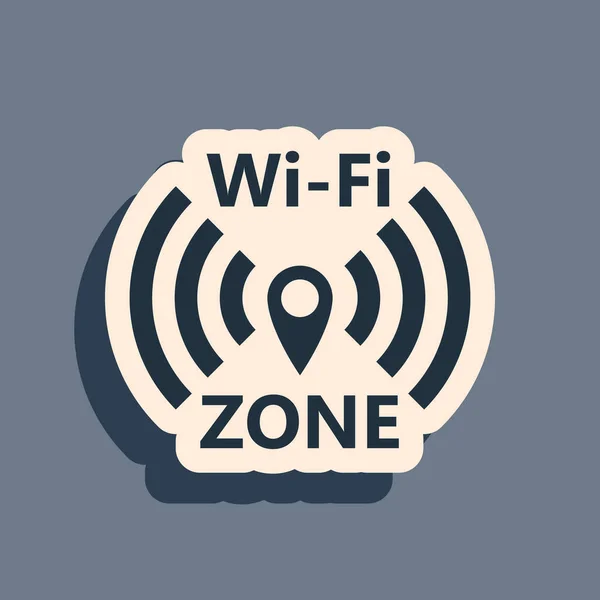 Icono de símbolo de red inalámbrica Wi-Fi negro aislado sobre fondo gris. Estilo de sombra larga. Ilustración vectorial — Archivo Imágenes Vectoriales