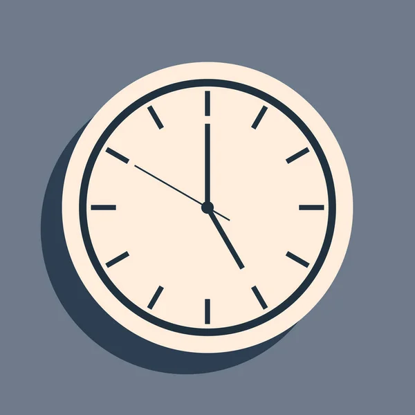 Black Clock Symbol isoliert auf grauem Hintergrund. Zeitsymbol. Langer Schatten. Vektorillustration — Stockvektor