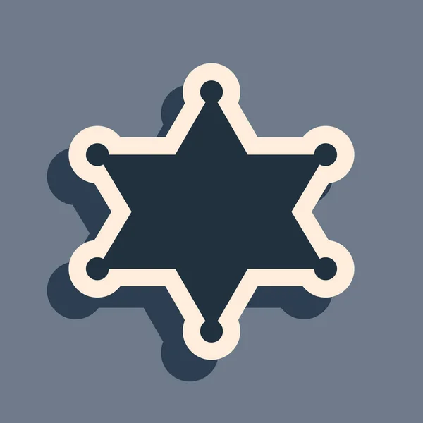 Schwarze Hexagramm-Sheriff-Ikone isoliert auf grauem Hintergrund. Polizeiabzeichen-Symbol. Langer Schatten. Vektorillustration — Stockvektor