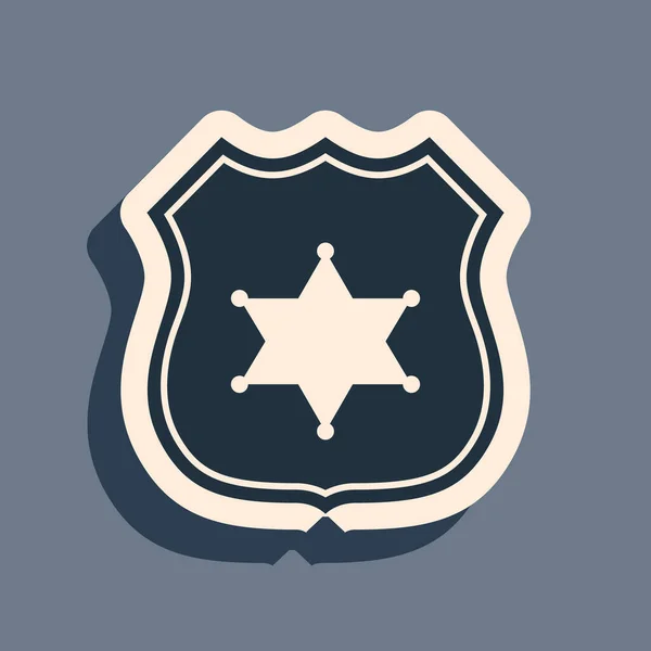 Zwarte politie badge pictogram geïsoleerd op grijze achtergrond. Sheriff badge teken. Lange schaduw stijl. Vector Illustratie — Stockvector