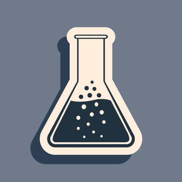 Černá zkumavka a baňka - ikona chemické laboratorní zkoušky izolovaná na šedém pozadí. Dlouhý stínový styl. Vektorová ilustrace — Stockový vektor