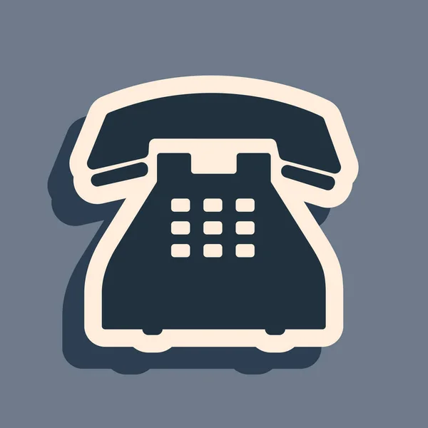 Zwarte telefoon pictogram geïsoleerd op grijze achtergrond. Vaste telefoon. Lange schaduw stijl. Vector Illustratie — Stockvector