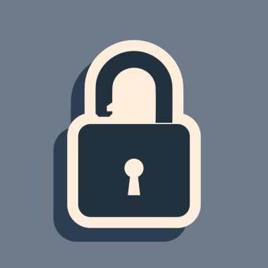 Gri arkaplanda Siyah Açık asma kilit simgesi izole edildi. Kilit açık işareti. Siber güvenlik kavramı. Dijital veri koruması. Güvenlik kilidi. Uzun gölge tarzı. Vektör İllüstrasyonu