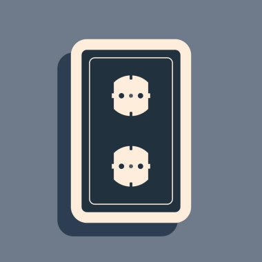 Gri arkaplanda siyah elektrik çıkış simgesi izole edildi. Elektrik prizi. Rosette sembolü. Uzun gölge tarzı. Vektör İllüstrasyonu