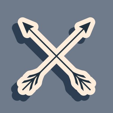 Siyah Çapraz Oklar simgesi gri arkaplanda izole edildi. Uzun gölge tarzı. Vektör İllüstrasyonu