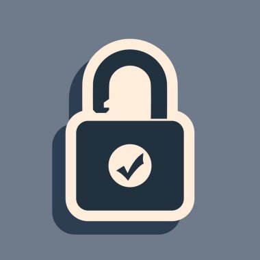 Gri arkaplanda Siyah Açık asma kilit simgesi izole edildi. Kilit açık işareti. Siber güvenlik kavramı. Dijital veri koruması. Güvenlik kilidi. Uzun gölge tarzı. Vektör İllüstrasyonu