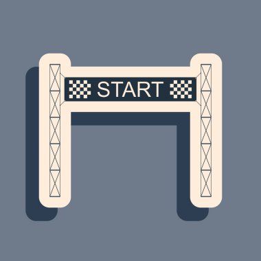 Siyah Başlangıç çizgisi simgesi gri arkaplanda izole edildi. Başlangıç sembolü. Uzun gölge tarzı. Vektör İllüstrasyonu