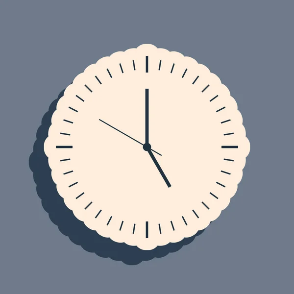 Black Clock Symbol isoliert auf grauem Hintergrund. Zeitzeichen. Langer Schatten. Vektorillustration — Stockvektor