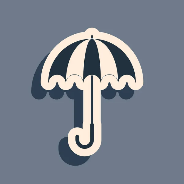 Schwarz Klassisch elegant geöffnetes Schirm-Symbol isoliert auf grauem Hintergrund. Regenschutz-Symbol. Langer Schatten. Vektorillustration — Stockvektor