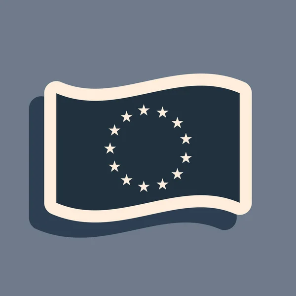 Drapeau noir de l'Union européenne icône isolée sur fond gris. Symbole du cercle européen. Agitant le drapeau de l'UE. Style ombre longue. Illustration vectorielle — Image vectorielle