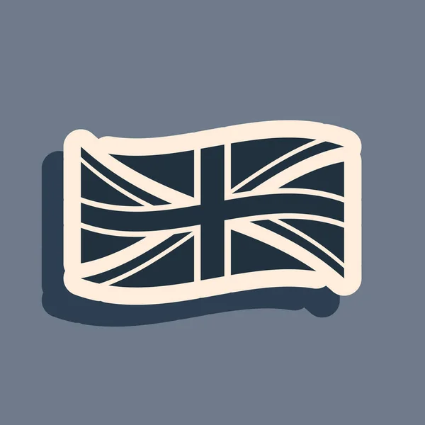 Ícone Bandeira Negra da Grã-Bretanha isolado sobre fundo cinza. Bandeira do Reino Unido. Assinatura oficial da bandeira do Reino Unido. Símbolo britânico. Estilo de sombra longo. Ilustração vetorial — Vetor de Stock