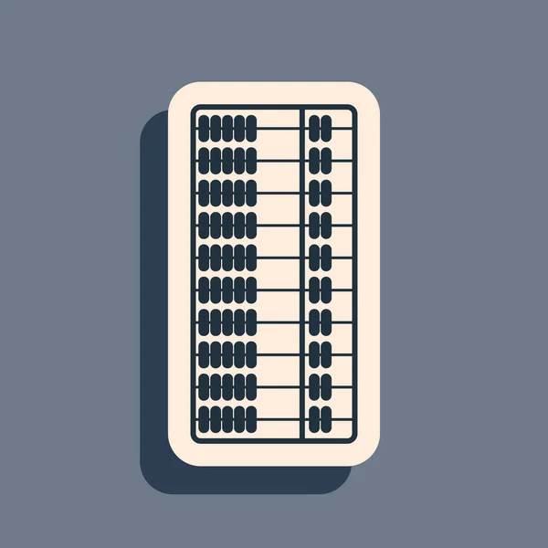 Fekete Abacus ikon elszigetelt szürke háttérrel. Hagyományos számolási keret. Oktatási jel. Matematika iskola. Hosszú árnyék stílus. Vektorillusztráció — Stock Vector