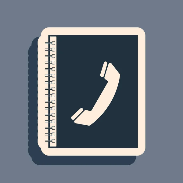 Ícone de livro de telefone preto isolado em fundo cinza. Livro de endereços. Lista telefónica. Estilo de sombra longo. Ilustração vetorial — Vetor de Stock