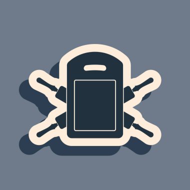 Siyah kesme tahtası ve yuvarlanan lobutlar gri arka planda izole edilmiş. Mutfak gereçleri ve ekipmanları. Uzun gölge tarzı. Vektör İllüstrasyonu