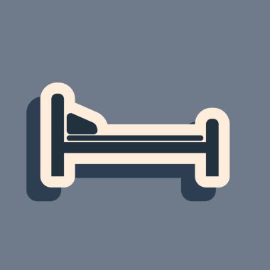 Siyah Hastane Yatağı simgesi gri arkaplanda izole edilmiş. Uzun gölge tarzı. Vektör İllüstrasyonu