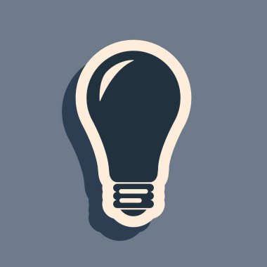 Gri arkaplanda siyah ampul simgesi izole edildi. Enerji ve fikir sembolü. Lamba elektrikli. Uzun gölge tarzı. Vektör İllüstrasyonu