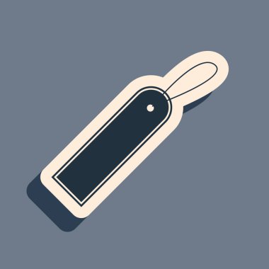 Gri arkaplanda siyah boş etiket fiyat etiketi simgesi izole edildi. Boş alışveriş indirimi etiketi. Şablon indirimli afiş. Uzun gölge tarzı. Vektör İllüstrasyonu